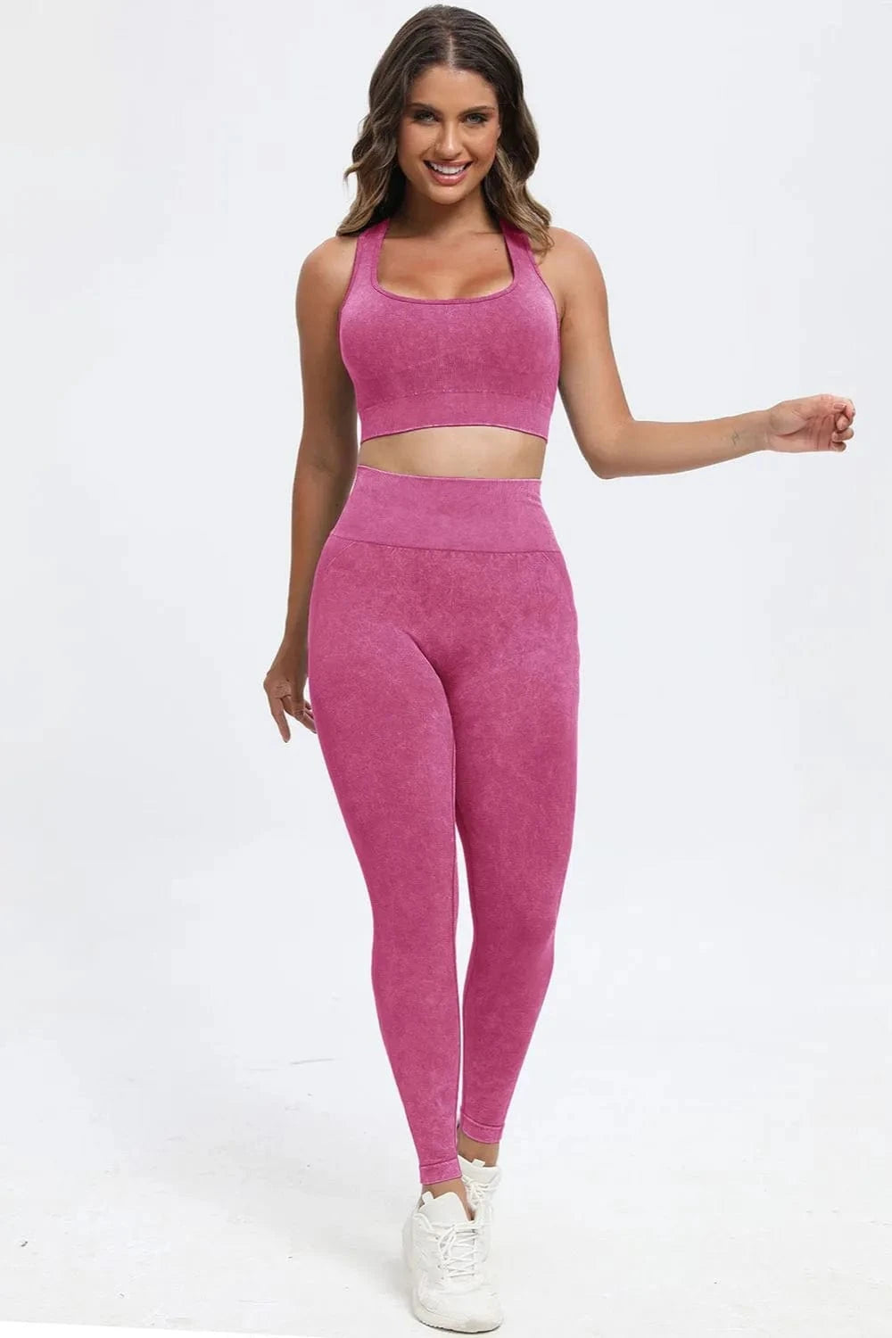 3 Piece Washed Square Neck Wide Strap Active Set - ShalayeFashion