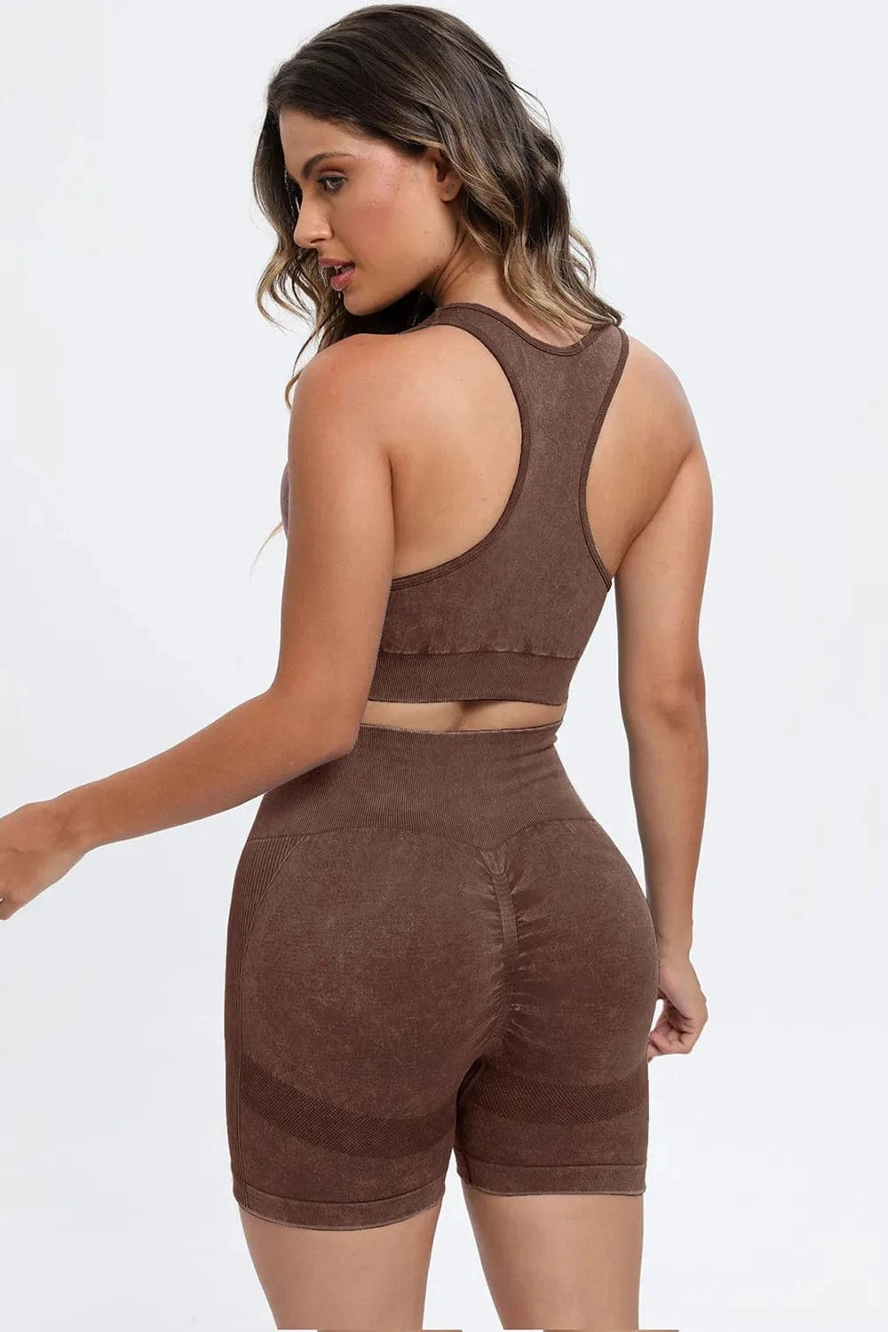 3 Piece Washed Square Neck Wide Strap Active Set - ShalayeFashion