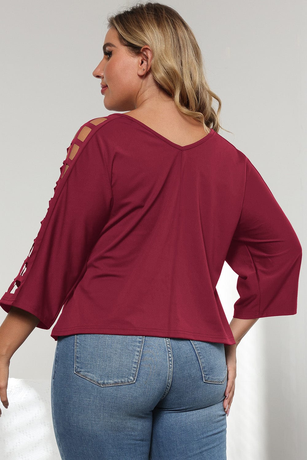 3/4 Sleeve Cutout Detail Top - ShalayeFashion