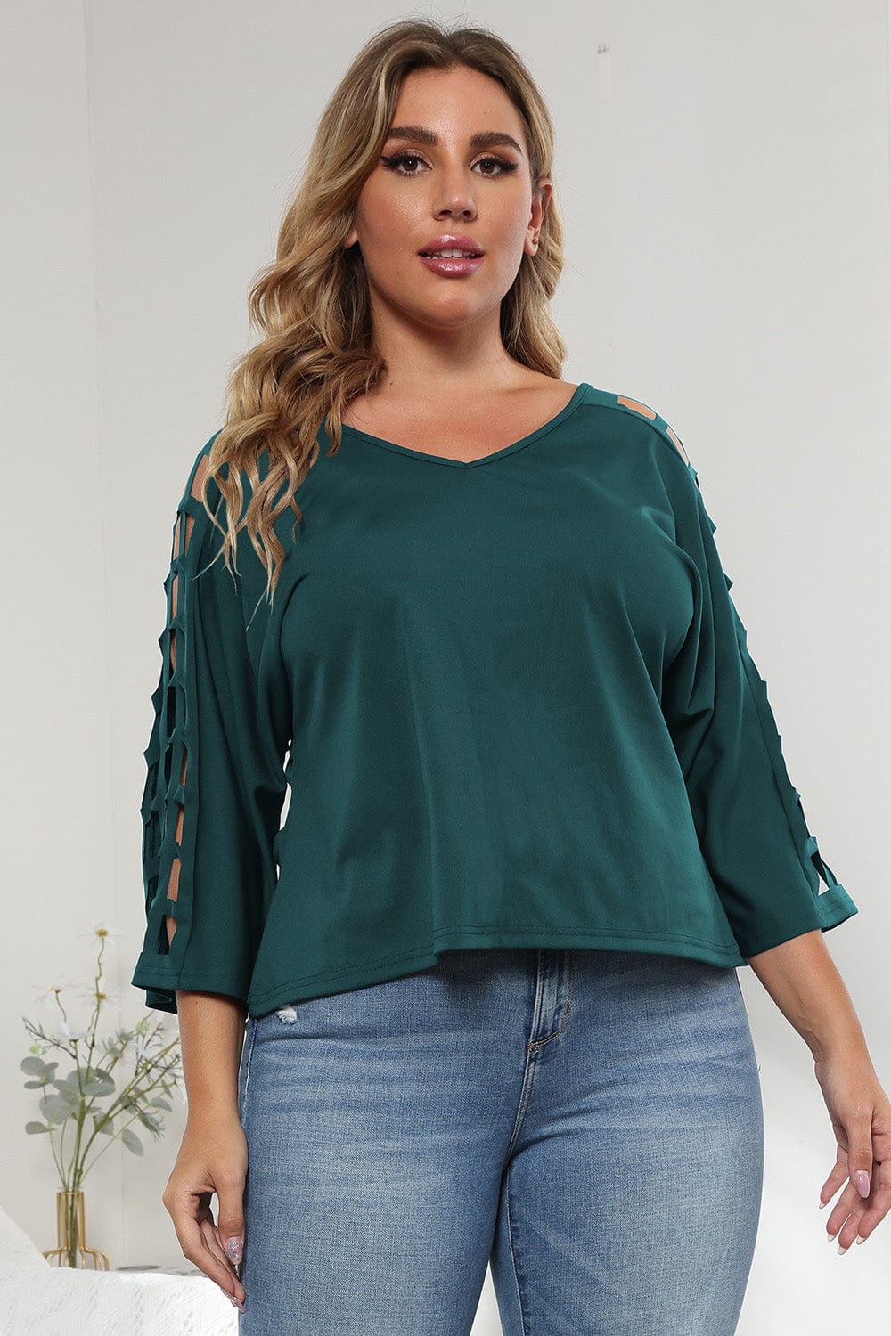 3/4 Sleeve Cutout Detail Top - ShalayeFashion