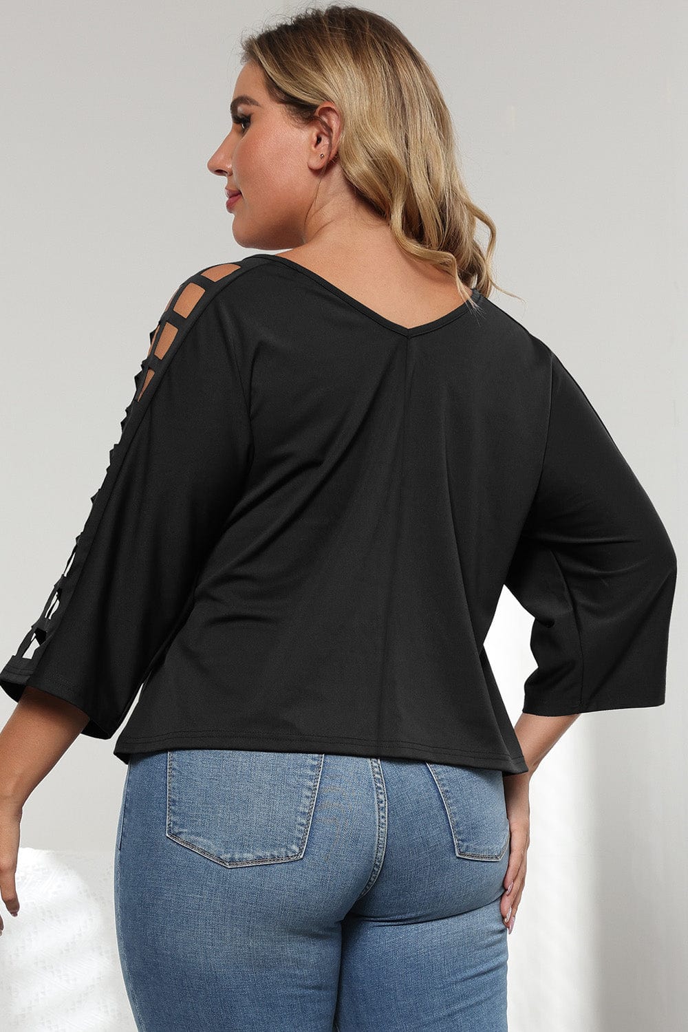 3/4 Sleeve Cutout Detail Top - ShalayeFashion