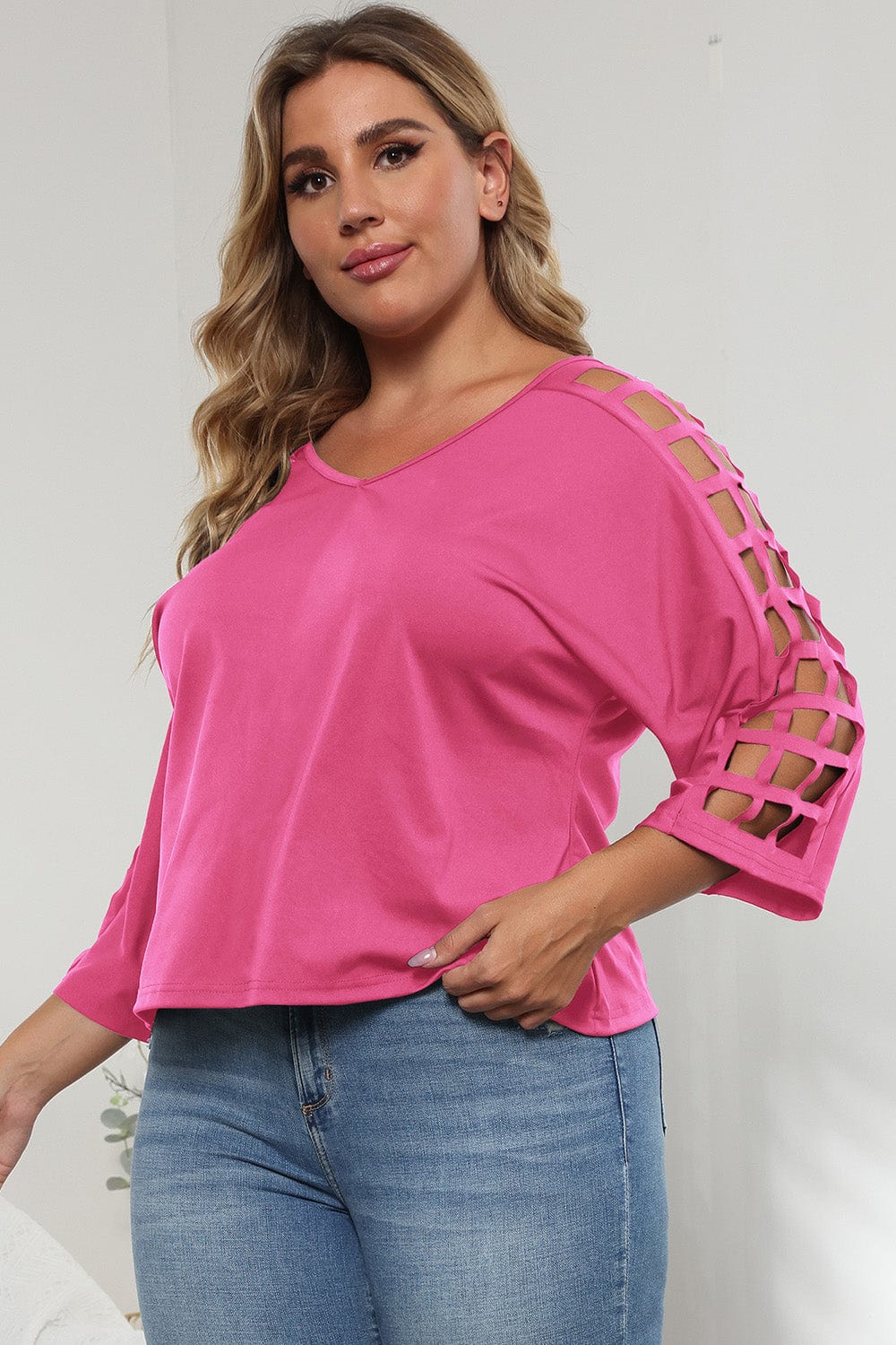 3/4 Sleeve Cutout Detail Top - ShalayeFashion