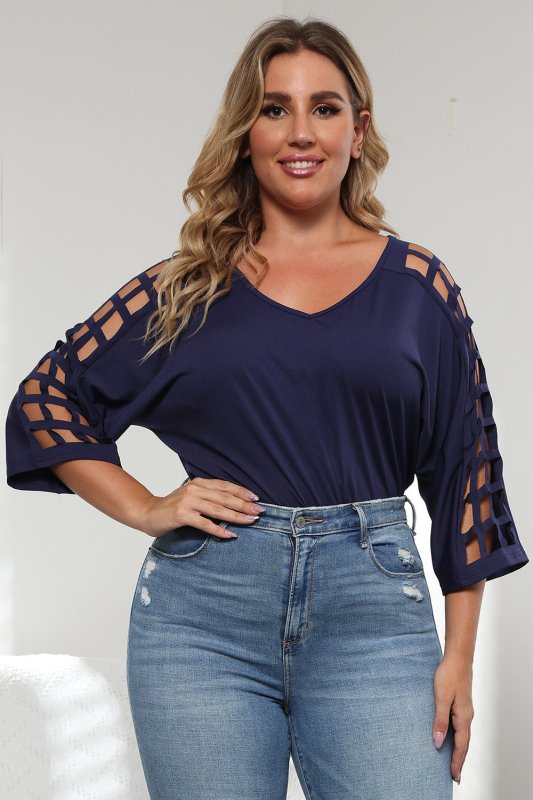 3/4 Sleeve Cutout Detail Top - ShalayeFashion
