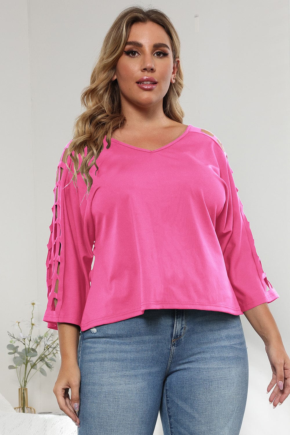 3/4 Sleeve Cutout Detail Top - ShalayeFashion