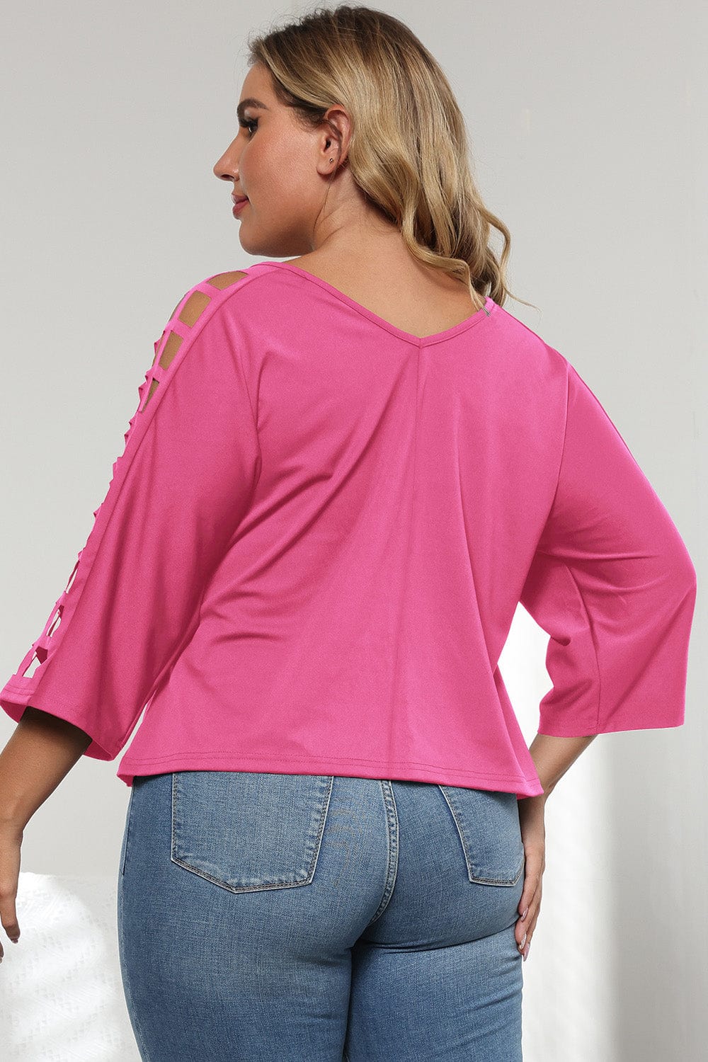 3/4 Sleeve Cutout Detail Top - ShalayeFashion