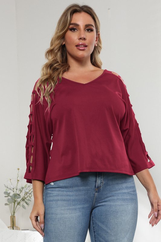 3/4 Sleeve Cutout Detail Top - ShalayeFashion
