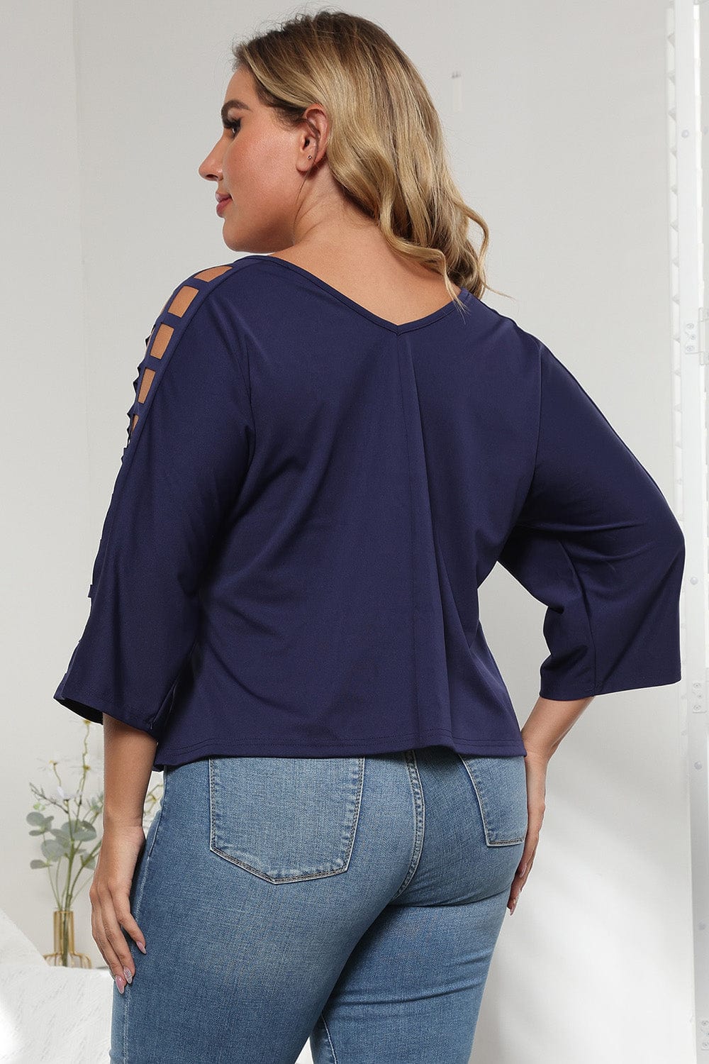 3/4 Sleeve Cutout Detail Top - ShalayeFashion