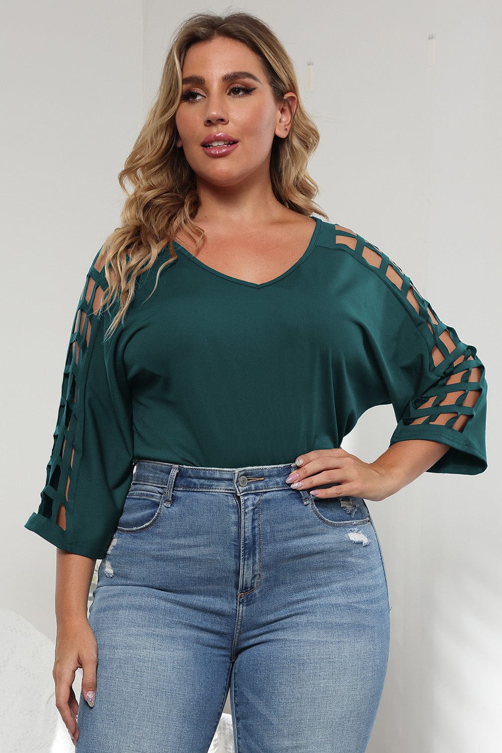 3/4 Sleeve Cutout Detail Top - ShalayeFashion