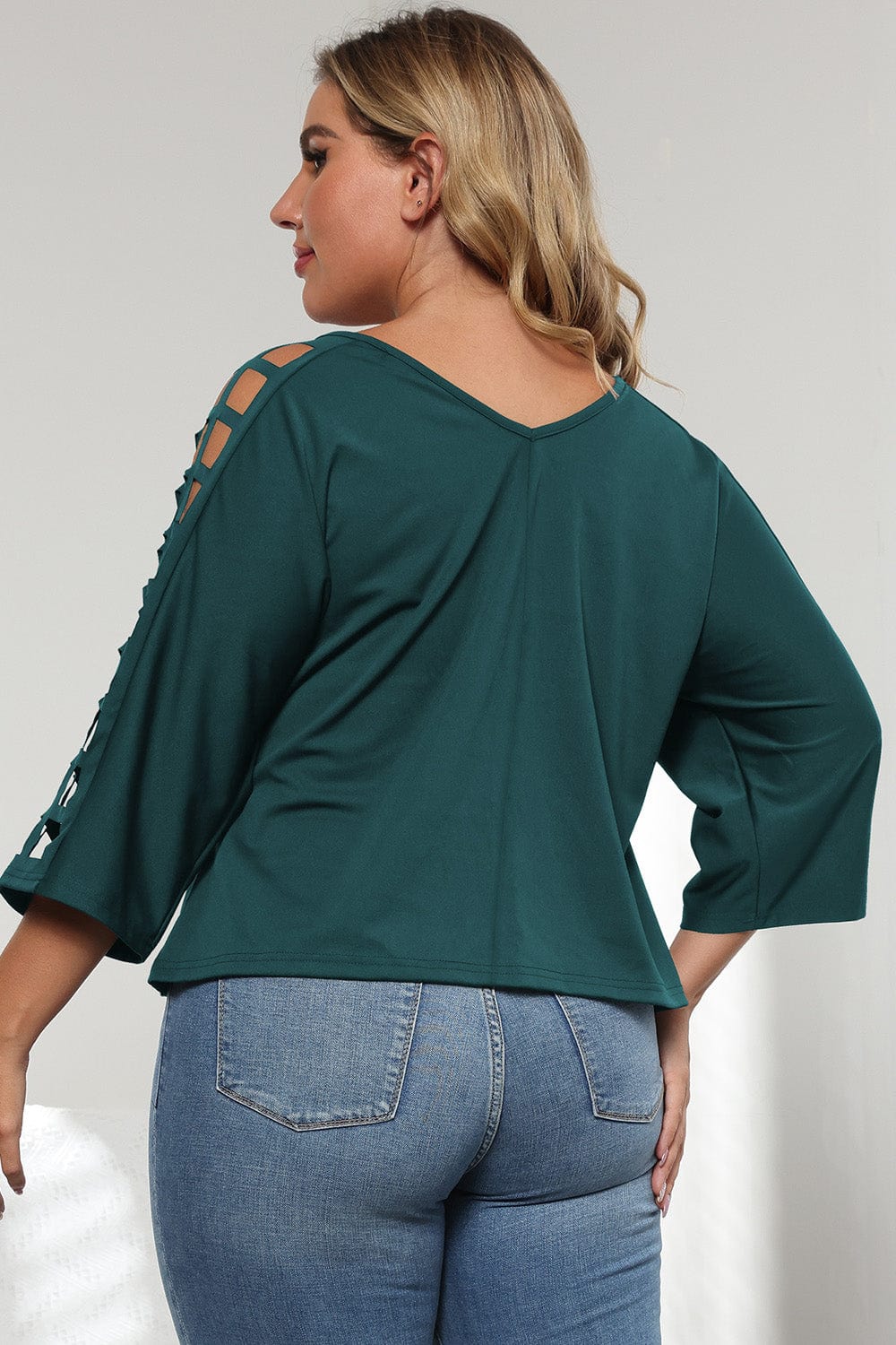3/4 Sleeve Cutout Detail Top - ShalayeFashion