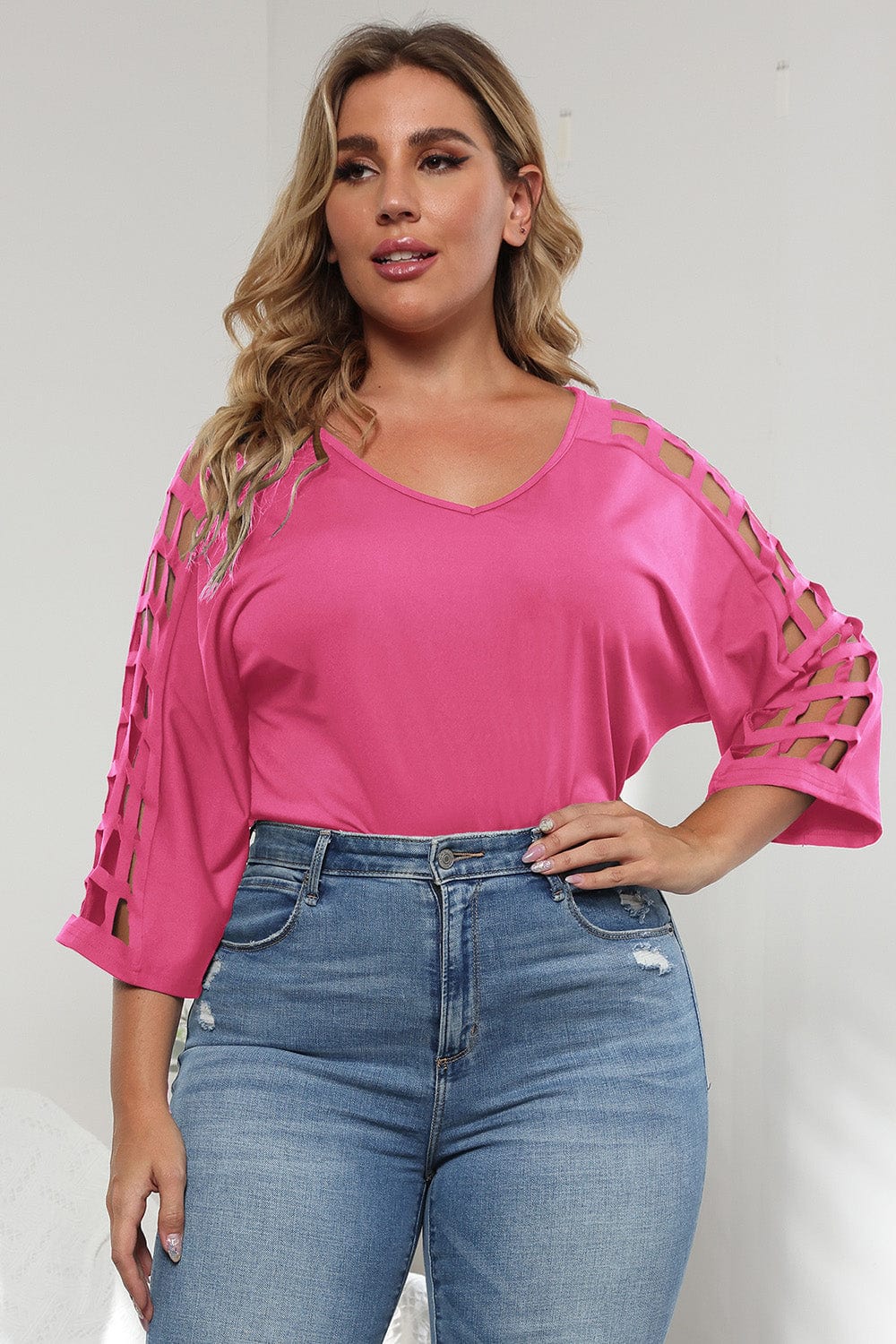 3/4 Sleeve Cutout Detail Top - ShalayeFashion