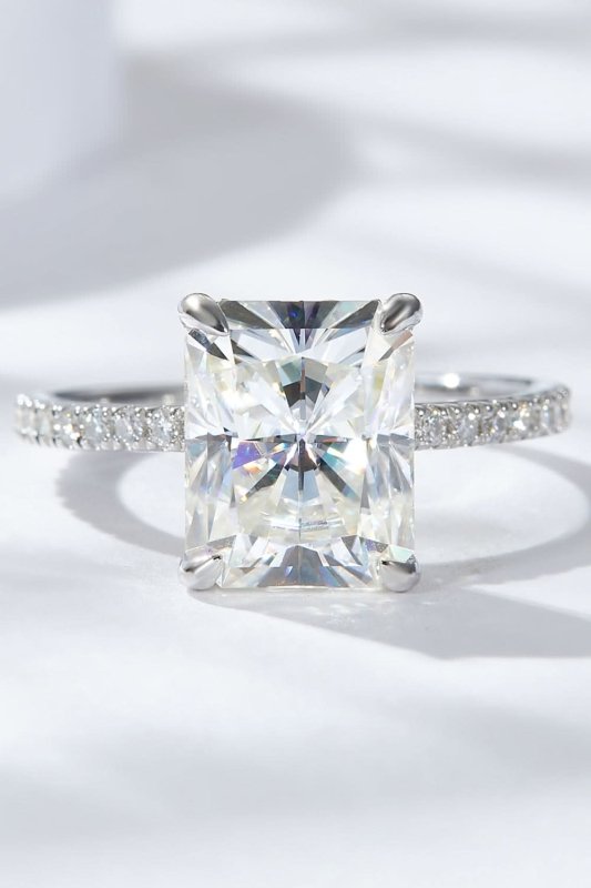 4 Carat Moissanite 4 - Prong Side Stone Ring - ShalayeFashion