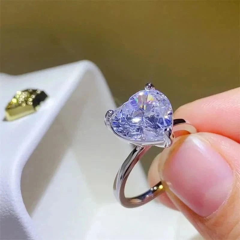 5 Carat 925 Sterling Silver Moissanite Heart Shape Ring - ShalayeFashion