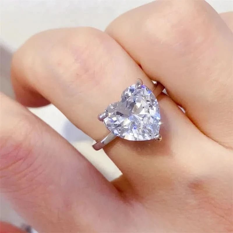 5 Carat 925 Sterling Silver Moissanite Heart Shape Ring - ShalayeFashion