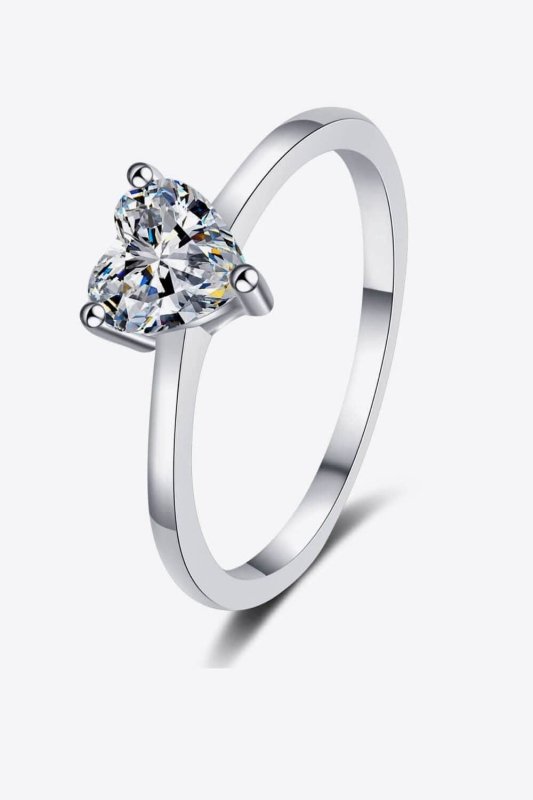 925 Sterling Silver Heart - Shaped Moissanite Solitaire Ring - ShalayeFashion