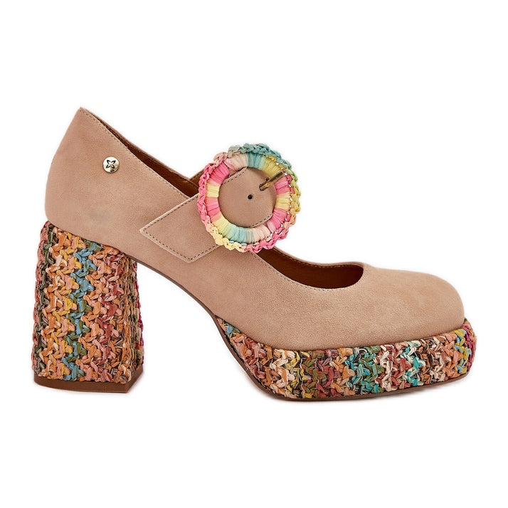 New Women's Suede Block Heel Pumps Platform