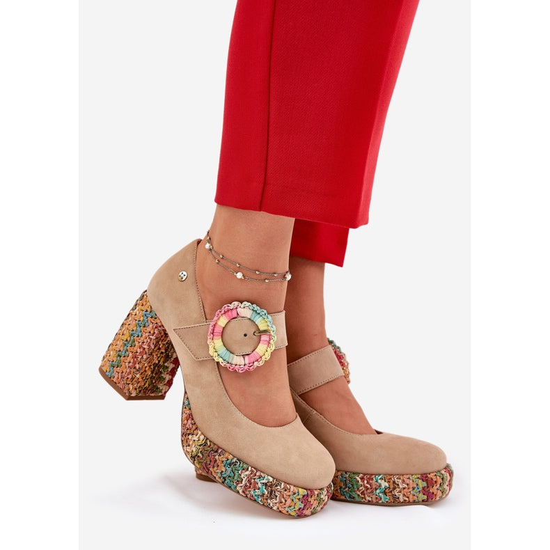 New Women's Suede Block Heel Pumps Platform