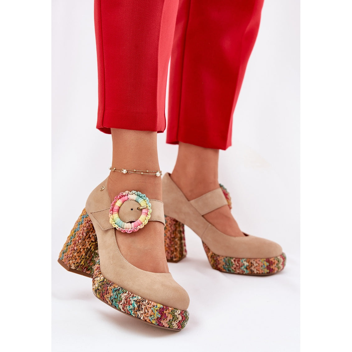 New Women's Suede Block Heel Pumps Platform