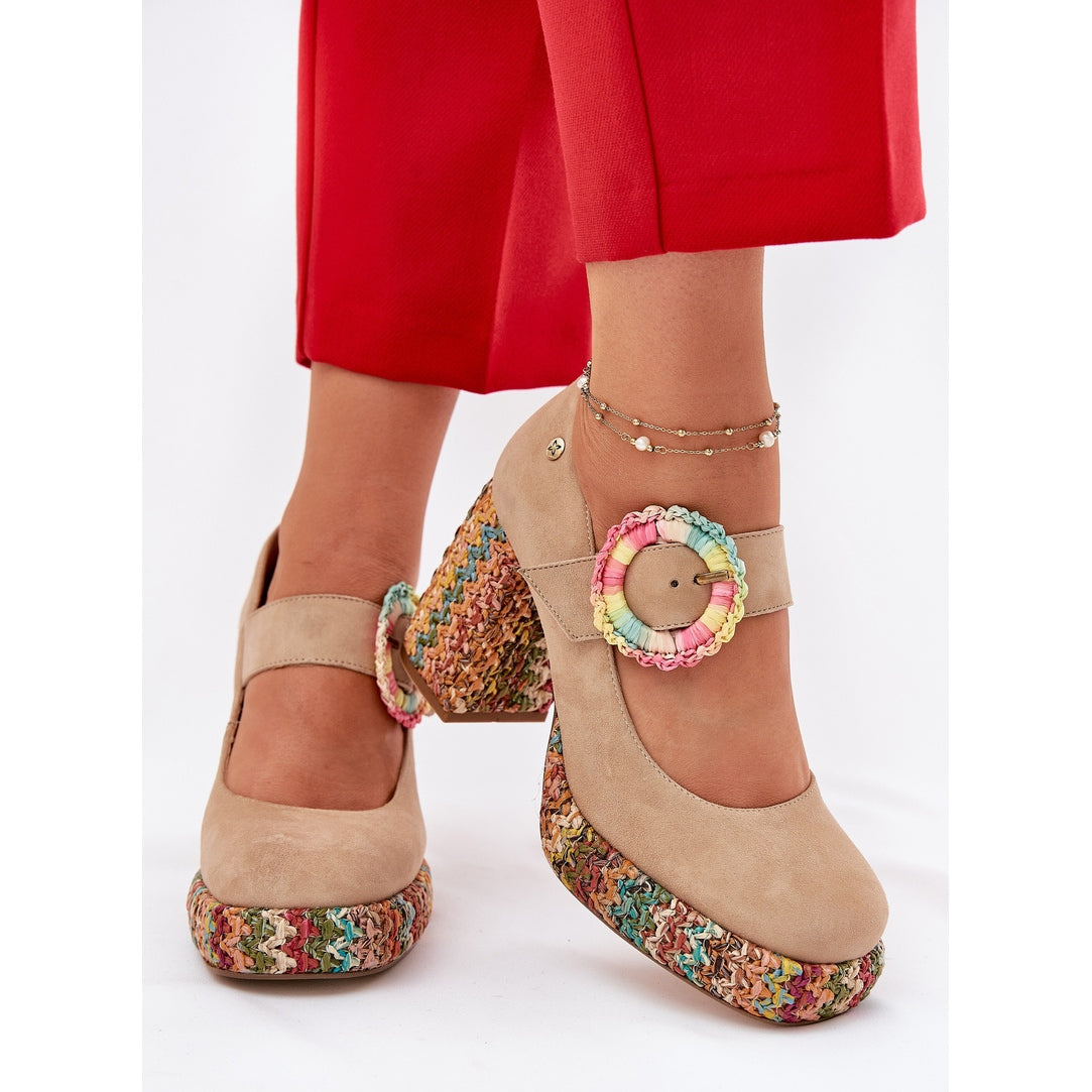 New Women's Suede Block Heel Pumps Platform