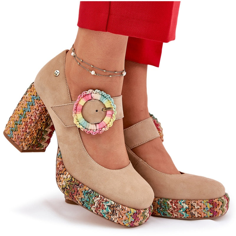 New Women's Suede Block Heel Pumps Platform
