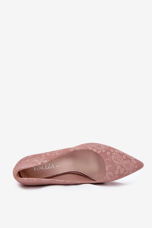Women's Eco Leather Block Heel Rose Embossed