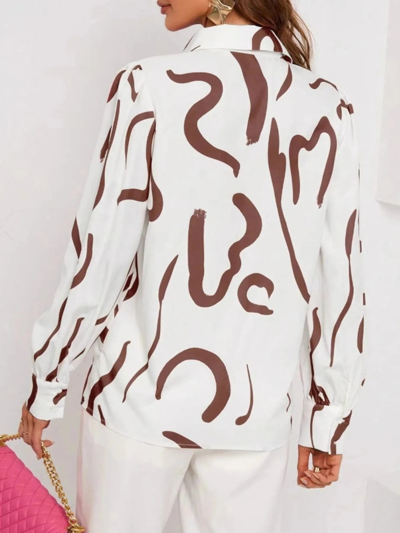 Abstract Print Long Sleeve Collared Shirt - ShalayeFashion