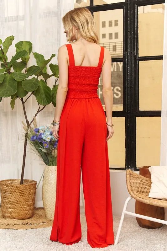 ADORA Full Size Smocking Top Wide Leg Jumpsuit Plus Size - ShalayeFashion