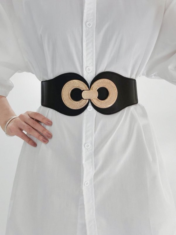 Alloy Buckle Elastic PU Belt - ShalayeFashion