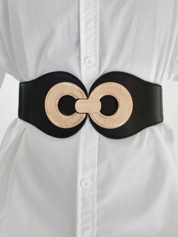 Alloy Buckle Elastic PU Belt - ShalayeFashion