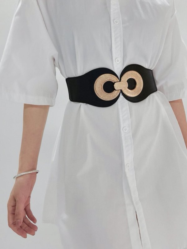Alloy Buckle Elastic PU Belt - ShalayeFashion