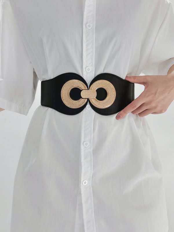 Alloy Buckle Elastic PU Belt - ShalayeFashion