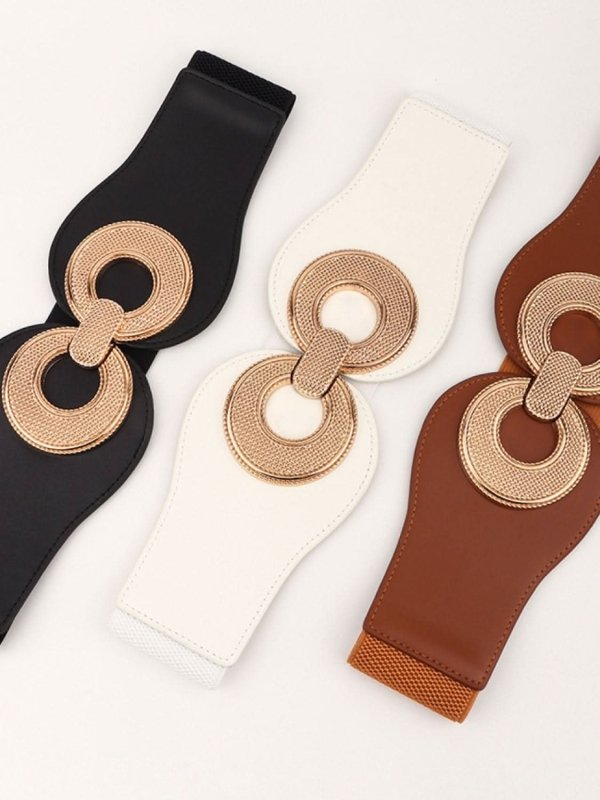 Alloy Buckle Elastic PU Belt - ShalayeFashion