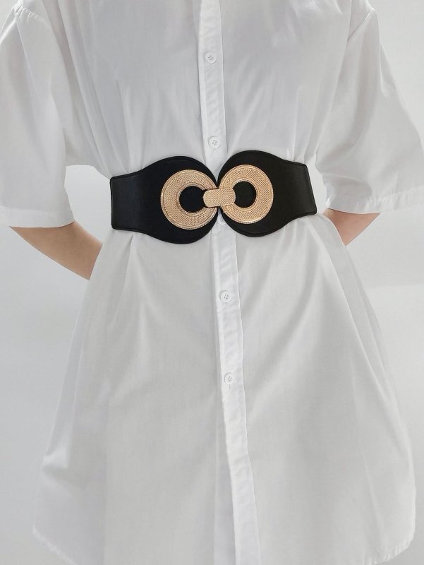 Alloy Buckle Elastic PU Belt - ShalayeFashion