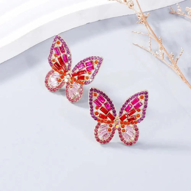 Alloy Inlaid Rhinestone Butterfly Earrings - ShalayeFashion