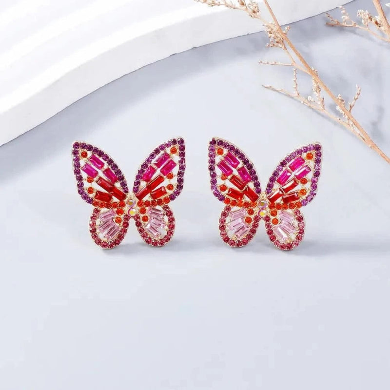 Alloy Inlaid Rhinestone Butterfly Earrings - ShalayeFashion