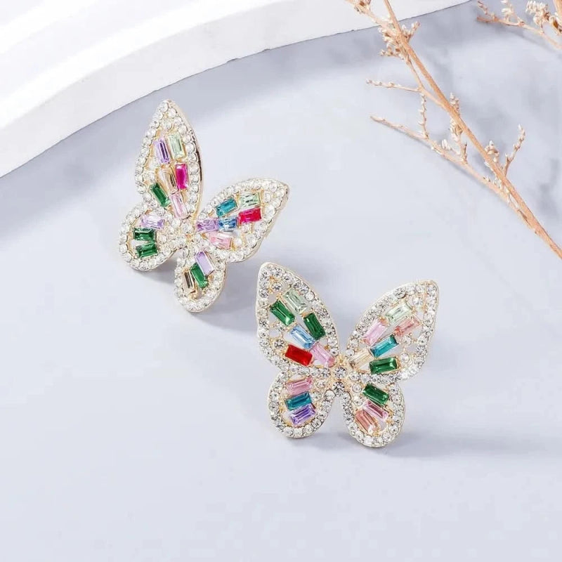 Alloy Inlaid Rhinestone Butterfly Earrings - ShalayeFashion