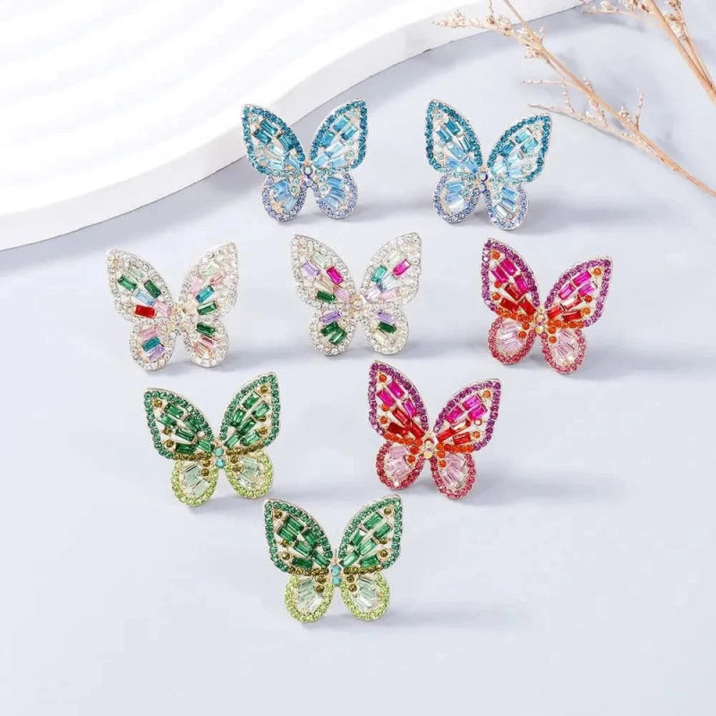 Alloy Inlaid Rhinestone Butterfly Earrings - ShalayeFashion