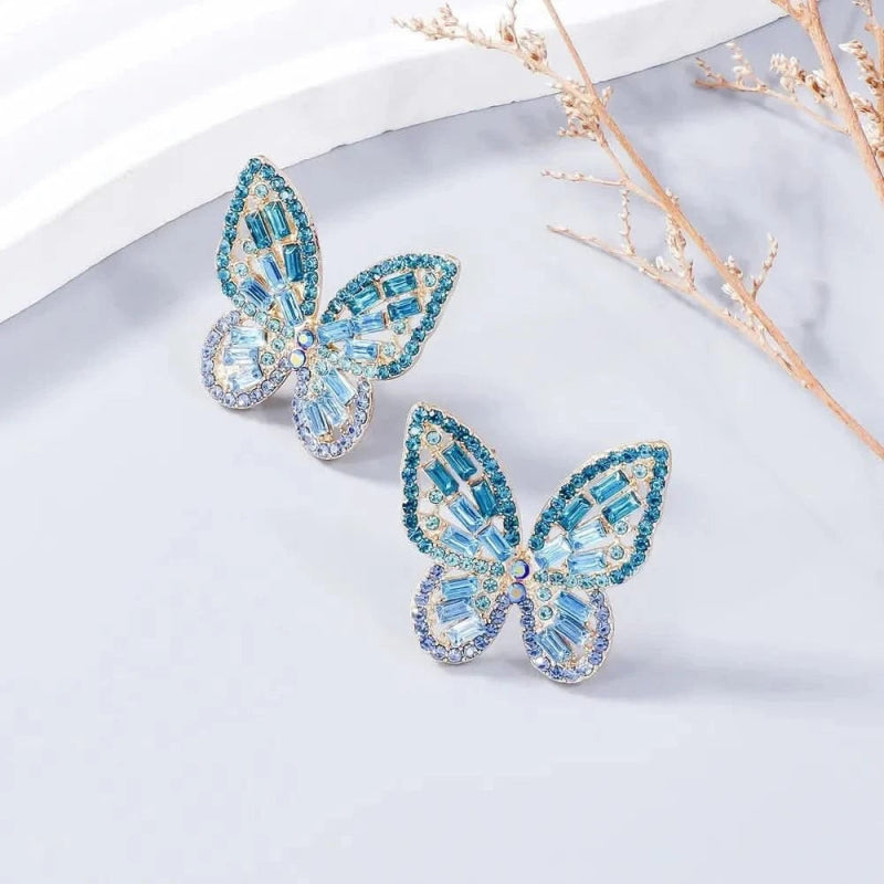 Alloy Inlaid Rhinestone Butterfly Earrings - ShalayeFashion