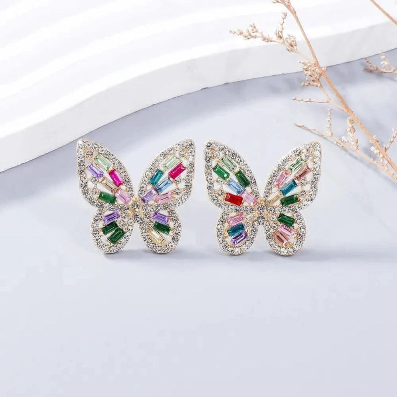 Alloy Inlaid Rhinestone Butterfly Earrings - ShalayeFashion