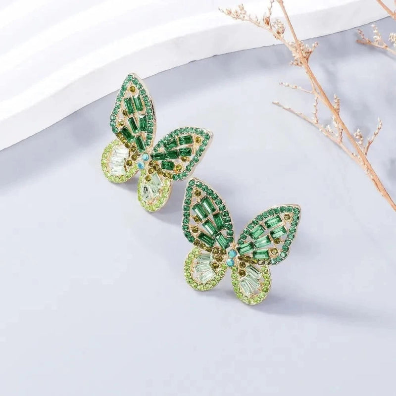 Alloy Inlaid Rhinestone Butterfly Earrings - ShalayeFashion