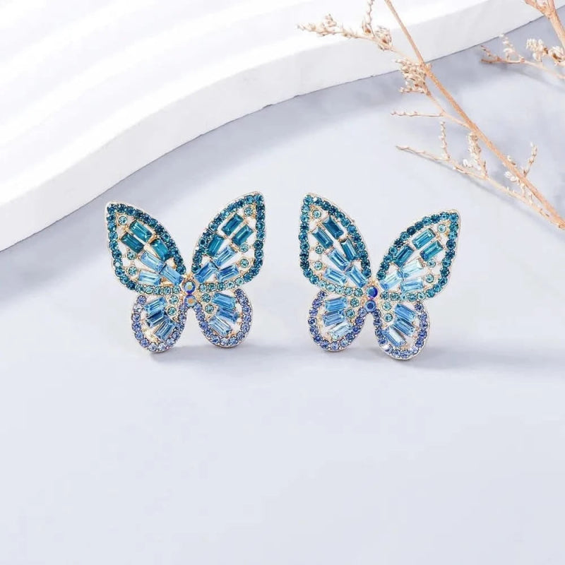 Alloy Inlaid Rhinestone Butterfly Earrings - ShalayeFashion