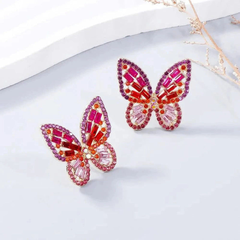 Alloy Inlaid Rhinestone Butterfly Earrings - ShalayeFashion