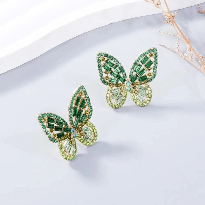 Alloy Inlaid Rhinestone Butterfly Earrings - ShalayeFashion