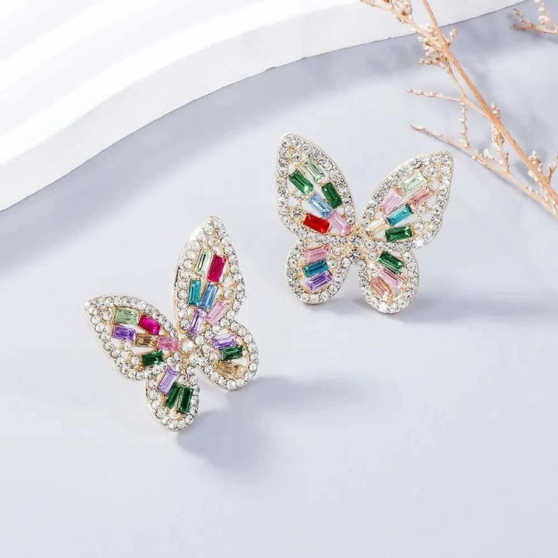 Alloy Inlaid Rhinestone Butterfly Earrings - ShalayeFashion