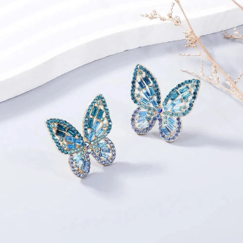 Alloy Inlaid Rhinestone Butterfly Earrings - ShalayeFashion