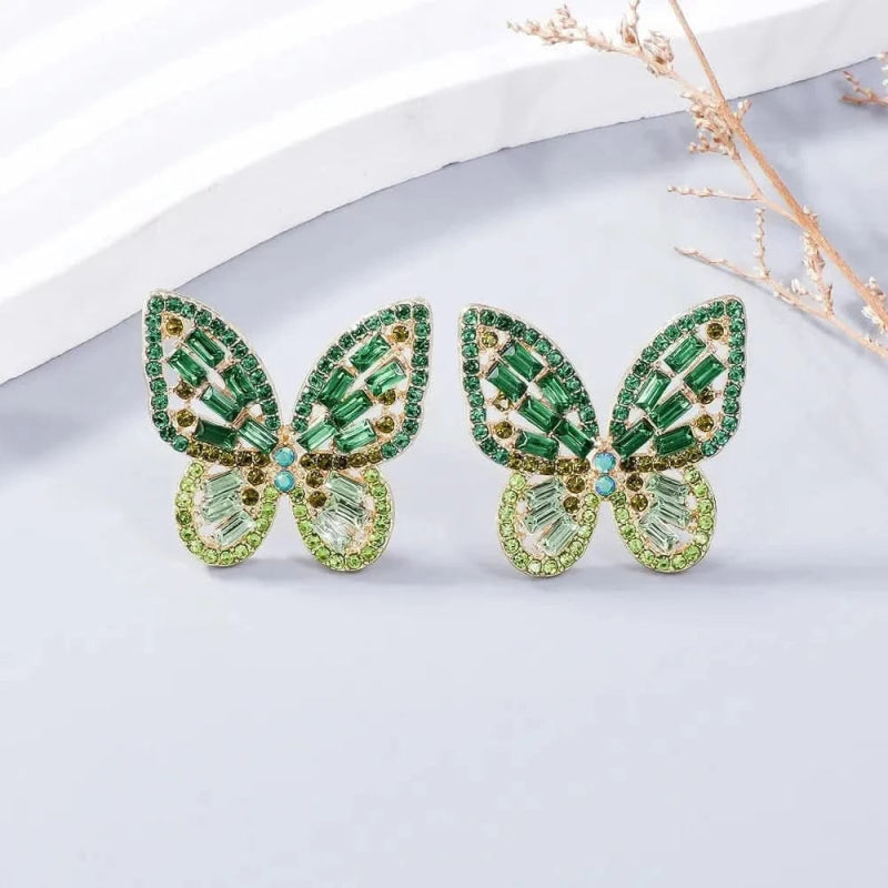 Alloy Inlaid Rhinestone Butterfly Earrings - ShalayeFashion