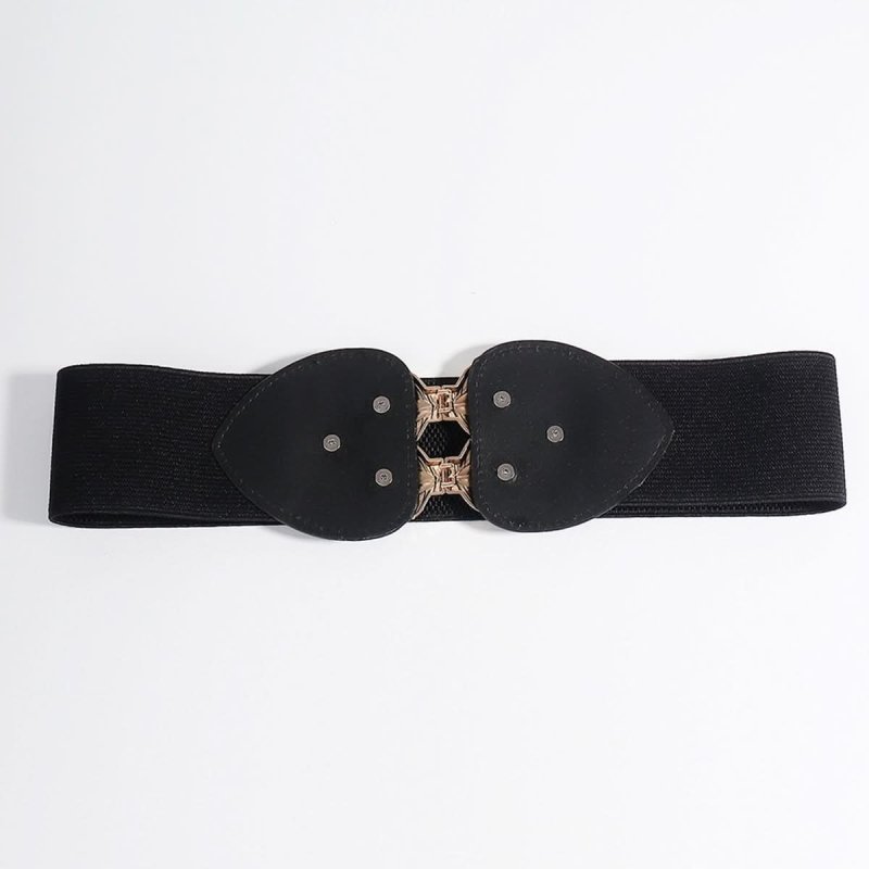 Alloy Leaf Buckle Elastic Belt - ShalayeFashion