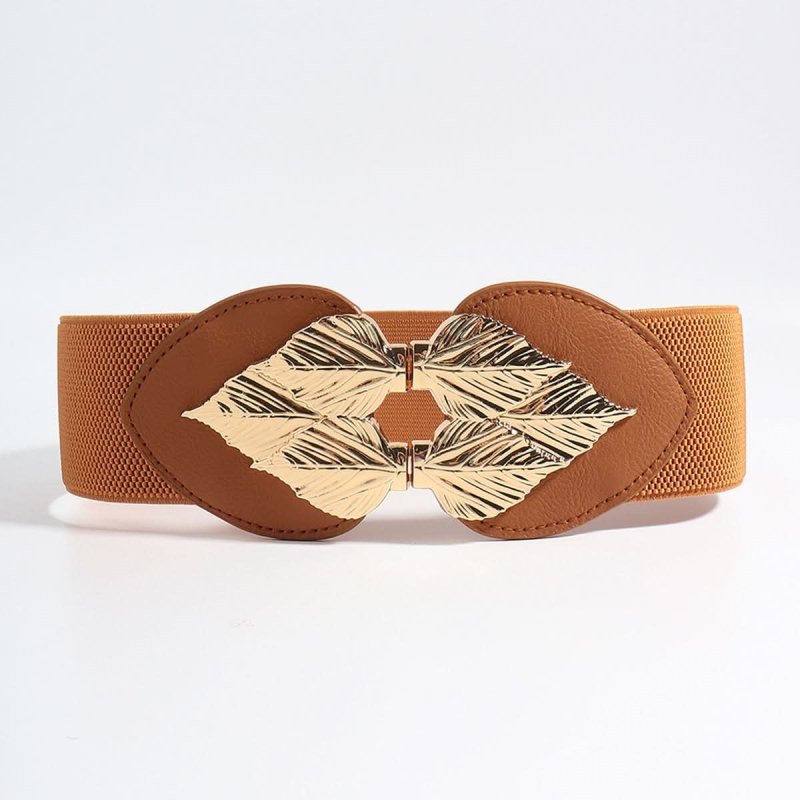 Alloy Leaf Buckle Elastic Belt - ShalayeFashion