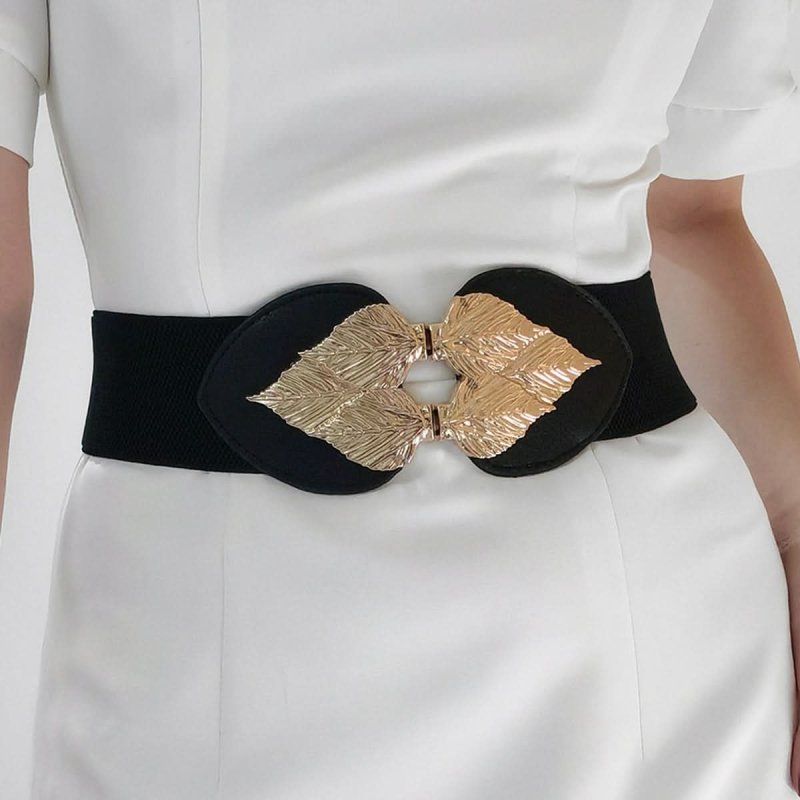 Alloy Leaf Buckle Elastic Belt - ShalayeFashion
