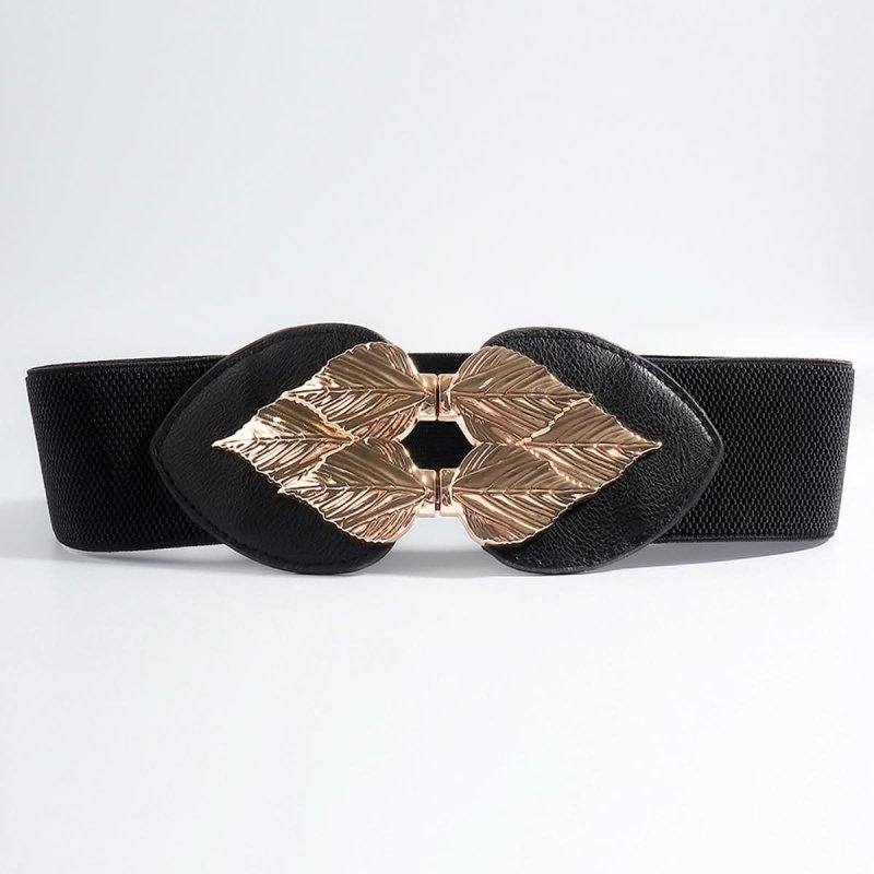 Alloy Leaf Buckle Elastic Belt - ShalayeFashion