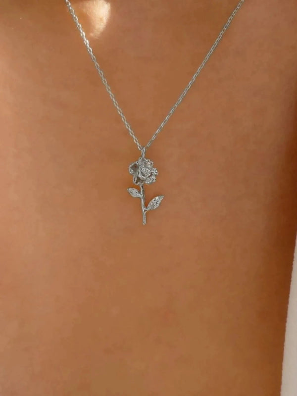 Alloy Rose Pendant Necklace - ShalayeFashion